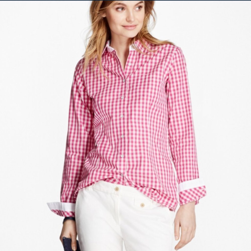 Brooks Brothers Women's Pink Gingham Cotton Poplin